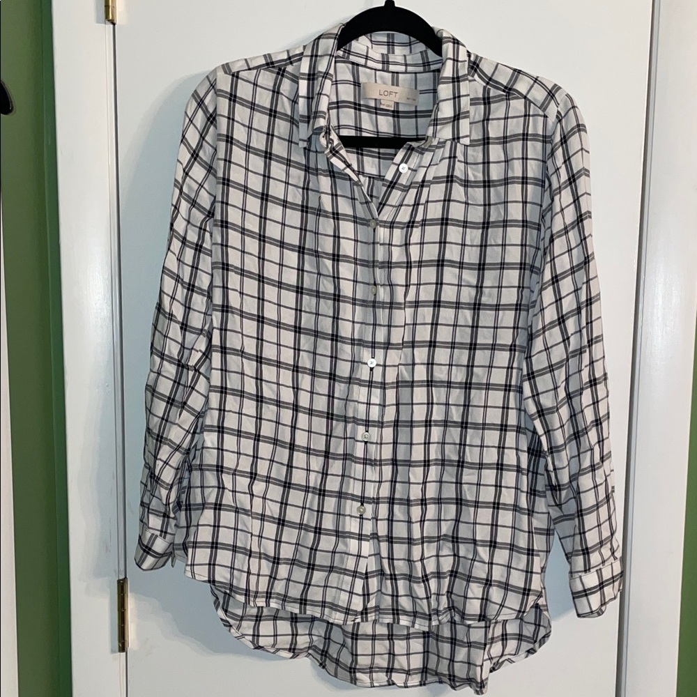LOFT plaid/Checkered Black White Blouse